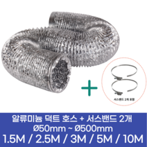 알류미늄(AL 은박) 후렉시블 덕트 호스 + 서스밴드 2개 직경 50mm ~ 500mm 타포린 pvc 후드 자바라 닥트호스 주름관 덕트자재 부속 화장실 욕실팬 알루미늄 닥트 호스, 5M, 알류미늄(AL), 50mm(2인치)+서스밴드 2개