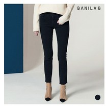 바닐라비 여성 크롭 스트레이트 도트 기모 블랙 데님팬츠