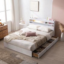 비앙카 수납 침대 프레임 LED 조명 서랍 평상형 퀸