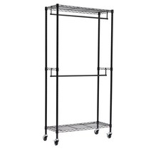 아마존 베이직 의류 용 더블 옷걸이 랙 캐스터 포함 91.4 x 35.6x182.9cm 블랙