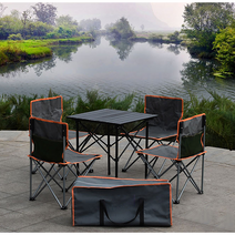 EPWEI 4인용 접이식 캠핑테이블 의자세트 야외라지 릴렉스 체어 휴대용 간편 테이블, 블랙 긴 책상 4개 미채 라지 의자