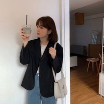 여성 헤링본 재킷 투버튼 오버핏 빅사이즈 박시 슈트 자켓 캐주얼 얇은 세미 정장 원피스 코디