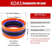 유압실린더 유압잭 결합 오일 씰 KDAS 유압 실린더 씰링 빅 풀 DAS O 링 홀, 9.95-75-35.1