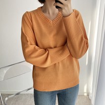 뜨개진 여성용 데일리 파스텔 심플 니트 하리스 브이넥