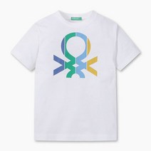 베네통 키즈 로고 그래픽 반소매 티셔츠 3I1XC100QWH