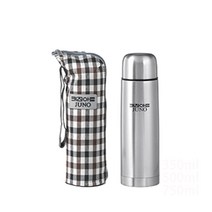 키친아트 쥬노 원터치 스텐 진공 보온보냉병 + 가방 세트, 실버(보온보냉병), 체크무늬(가방), 750ml