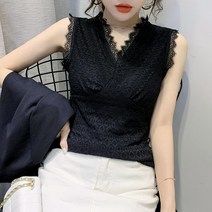 여성 레이스나시 타이트핏 브이넥 민소매 블라우스