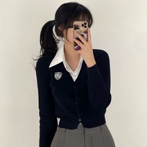 데이위드미 / 수학여행 레이어드 셔츠 브이넥 와펜 가디건