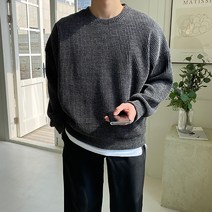 [라운드트위드] (1+1)제인드 라운드 맨투맨 남자 세미 오버핏 스웨터 긴팔 이너 티셔츠 봄 가을 겨울 옷 코디