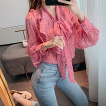 르엠마 핑크미 쉬폰 프릴 간절기 가을 블라우스