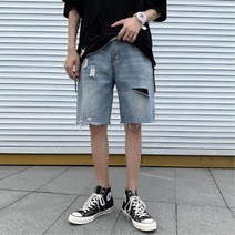 밑단컷팅 찢어진 구제느낌 남자 청반바지 짧은청바지 5부기장