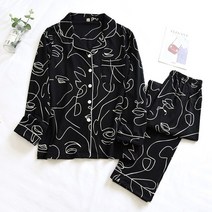 커플 시밀러 룩 잠옷 커플 매칭 잠옷 세트 면 잠옷 pijamas mujer 가을 옷