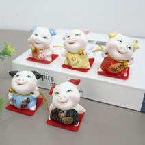 복 돼지 5종 세트 마네키 부타 도자기 미니어쳐 피그 장식 인형 인테리어 소품 디자인 아이디어 상품, 귀쫑긋 복 돼지