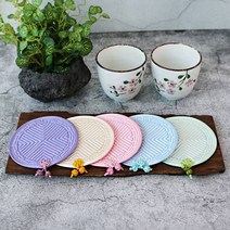 아리공방 빗살무늬 누비 컵받침 세트 티코스터 외국인선물 전통선물, 밝은빛
