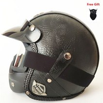 오토바이 헬멧 레트로 배터리 34 포피 가을 가죽 하프 남성 여성 수제 맞춤형 맞춤형, 1-l, 푸 크로커다일 블랙