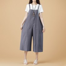 원앤온리 린넨 8부 멜빵 바지 루즈핏 점프수트 와이드 팬츠 봄 여름 가을 통바지