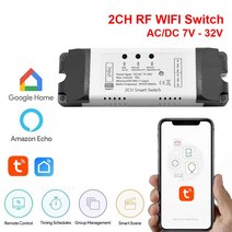 누워서불끄기 2CH Tuya 무선 스위치 WiFi 모듈 스마트 라이프 앱 DIY 홈 차고 문 오프너 Alexa Google 작동, 7-32V Tuya APP