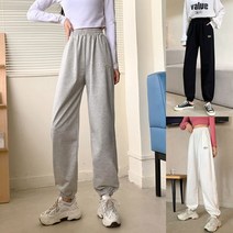 오너클랜 여성 허리밴딩 슬림 다리라인 롱 배기 트레이닝 팬츠