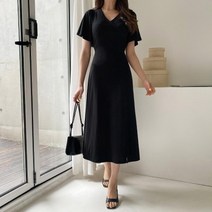 브이와이 VY 여자 벨반팔 슬릿 들러리룩 슬림 랩 롱원피스