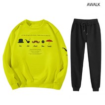 [당일출고] 어워크 남여공용 오버핏 맨투맨 조거팬츠 트레이닝복 상하의 세트 체리쉬 커플룩 운동복 20대 30대 홈웨어 set