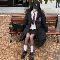 학원풍 블랙 롱 패딩 여잔키 겨울 도톰 패딩 아우터