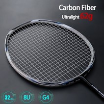 울트라 라이트 8U 62g 탄소 섬유 배드민턴 라켓 전문 공격형 문자열 가방 최대 32lbs G4 Padel 스포츠, 하얀