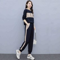 Momolatti 여성용 컬러배색 알 캐주얼 트레이닝복 상하의 후드 세트