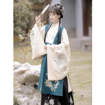 실크 안감 홍단 새해 생활한복 원피스 루즈핏 캐주얼 꽃자수 한푸 소매 퓨젼