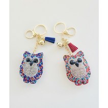 채우다 상점 반짝반짝 비즈 부엉이 열쇠고리 키홀더 키링 귀여운 부엉이 장식 고리 2가지 색상 레드 블루