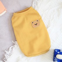 강아지 쿨 티 곰돌이 순면100% 민소매 반려견 여름옷 천연섬유 통기성 순면 티S-2XL, 옐로