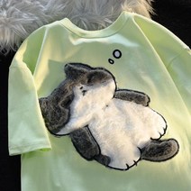귀여운 고양이 반팔 면 티셔츠 남성 여성 커플티 남녀공용 라운드 반팔티