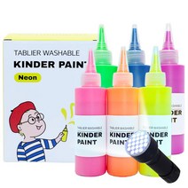 따블리에 워셔블 킨더 페인트 유아 물감 세트 뾰족캡 120ml +UV랜턴, 형광6색