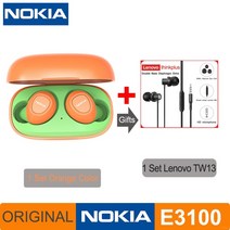 노키아 E3100 TWS 헤드폰 Fone uriulres 무선 블루투스 이어폰 HD 전화 400mh 안드로이드 IOS 레드 오렌지, 15 E3100 Orang and TW13