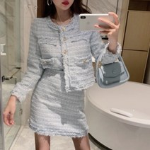 트위드 하늘색 투피스 소라색 셋업 세트 핑크 트위드 자켓