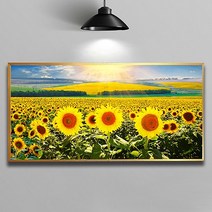 화색갤러리 풍수 인테리어 와07 해바라기 그림 액자 프리미엄 캔버스천으로 인화, 올리브골드