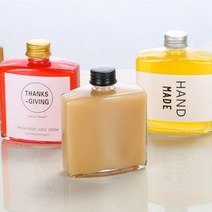 뉴마켓 납작사각 유리병 250ml 금색캡 48개 (약 가로 9.6cm x 세로 4.9cm x 높이 12.2cm 마개 2.8cm)