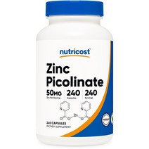 뉴트리코스트 아연 피콜리네이트 50MG 240캡슐, 단색, 240 카운트 팩 1개