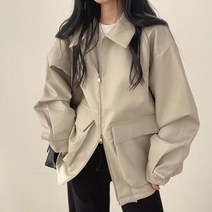 가죽트렌치코트 세련된 한국 시리즈 레트로 틈새 옷깃 더블 포켓 지퍼 캐주얼 짧은 가죽 재킷 여성용 느슨