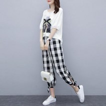 뉴욕멋쟁이 오니즈 리본 체크팬츠 투피스 상하의세트