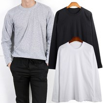 이드로 국산 남성 100% 순면 면혼방 기본 라운드 긴팔 면티 남자 무지 베이직 티셔츠 블랙 흰색 회색 90 95 100 105