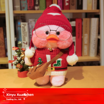 PKTOYS 소녀하트 캐릭터 큐티덕 피규어 숄더 겸 크로스백 깜짝 변신빵빵덕오리인형 옷, 사랑 더블 볼 캡 크리스마스 스웨터 갈색 가방, 오리 인형 메신저 백 30cm