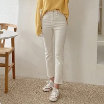 옷자락 여자 면바지 스판 슬림핏 일자 크림 블랙 기본 팬츠
