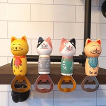 귀엽고 실용적인 나무재질 고양이 자석 오프너, 3.그린