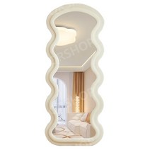 날씬 전신 거울 벨벳 물결 피팅 미러 침실 화장 의류 매장 인테리어 장식 벽걸이, 밀크티 177x75cm 벽걸이+스탠드