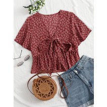 SHEIN VCAY 보헤미안 러플헴 딧시 플로랄 블라우스