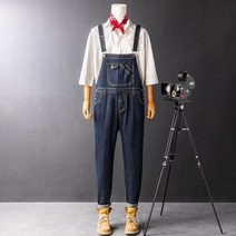 와이드 작업복 워크웨어 연청 정비복 반바지 캠핑 오버핏 남자 청멜빵바지 흑청 코디 배기핏