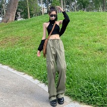스트릿 와이드 밴딩 통 면바지 여자 힙합 카고팬츠22