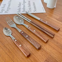 우드커트러리 디저트 스푼 포크 나이프 젓가락 캠핑 스텐 커트러리 홈카페 식기, 1개