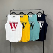 맨스토리 남자 여름 슬라브 워싱 W로고 오버핏 나시티셔츠