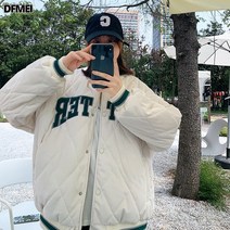 리얼 샷 2022 새로운 미국 복고풍 패딩 재킷 학생 패션 브랜드 마름모 야구복 커플 캐주얼 코트 여성